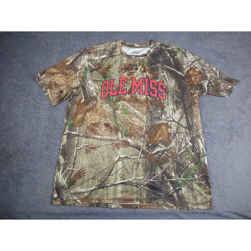 Under Armour Ole Miss Rebels Shirt Mens XL Camo Realtree AP HeatGear Loose Tee